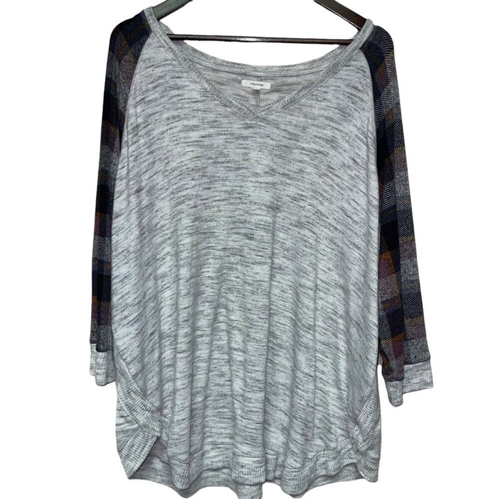Maurices Women's Sweater Raglan Sleeve Grey Plaid Sleeve Heather Size 3X 24
